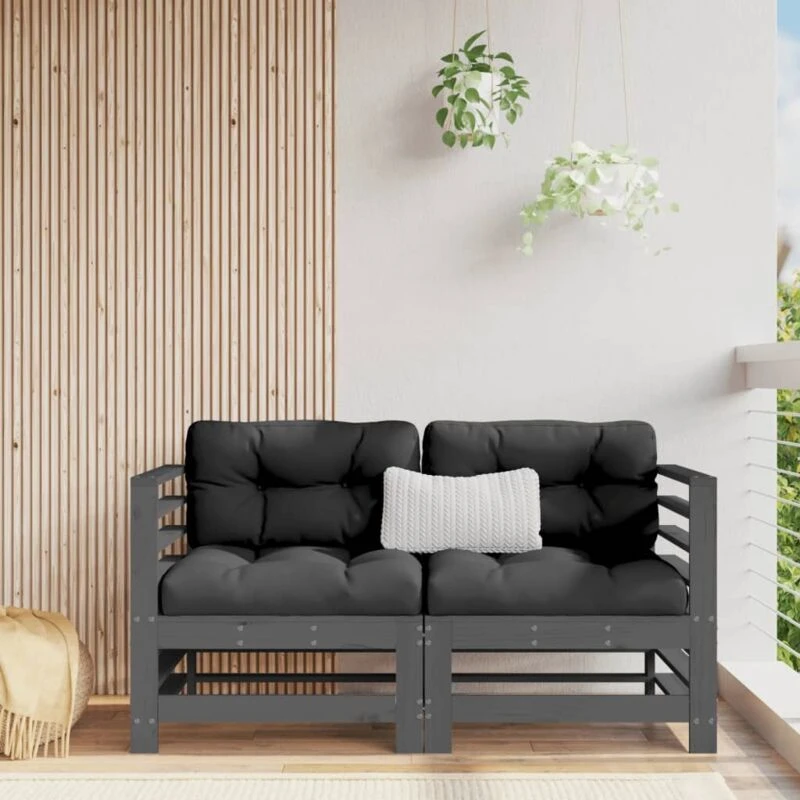 Image of VIDAXL Corner Sofas with Cushions 2 pcs Grey Solid Wood Pine Vidaxl 8720845802868
