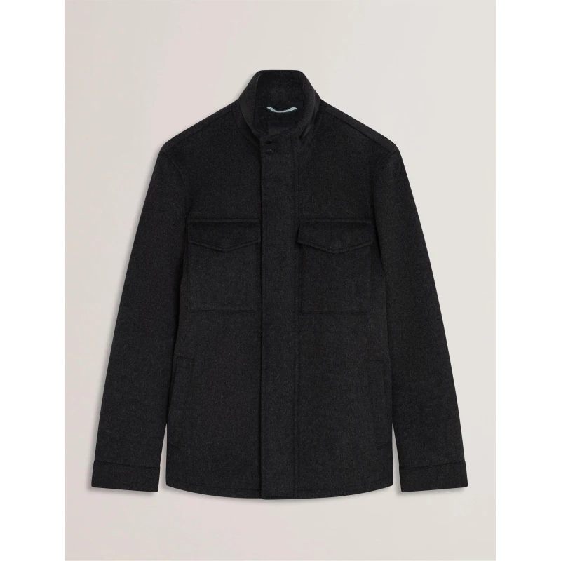 Image of Ted Baker Mens Funnel Neck Overcoat Charcoal male S (2)