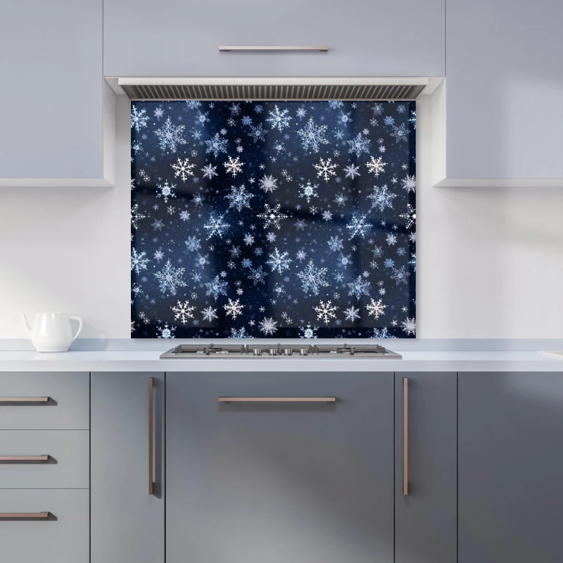 Image of Warren Reed - Designer Dreamy & Magical Snowflake Kitchen Splashback in Blue Size: 600mm x 750mm Blue Unisex 600mm x 750mm