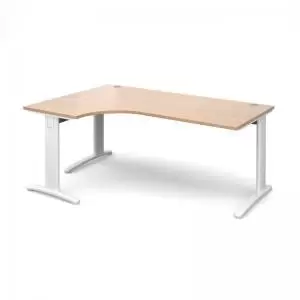 image of TR10 deluxe left hand ergonomic desk 1800mm - white frame and beech