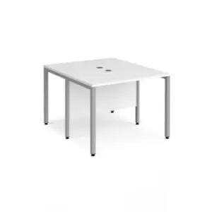 Image of Office Desk 2 Person Rectangular Desk 1000mm White Tops With Silver Frames 1200mm Depth Maestro 25