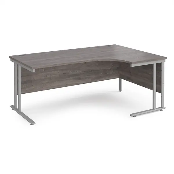 image of Maestro 25 Right Hand Ergonomic Desk with Silver Frame and Grey Oak Top - 1800mm