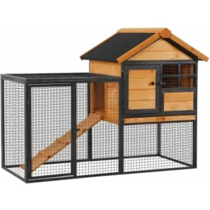 Image of PawHut Wood-metal Rabbit Hutch Elevated Guinea Pig House Pet Bunny Cage with Slide-Out Tray Lockable Door Outdoor 122 x 63 x 92cm Light Yellow