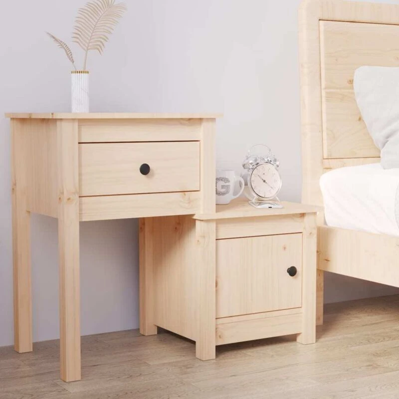 Image of Vidaxl Bedside Cabinet 79.5X38X65.5cm Solid Wood Pine, Brown 814539