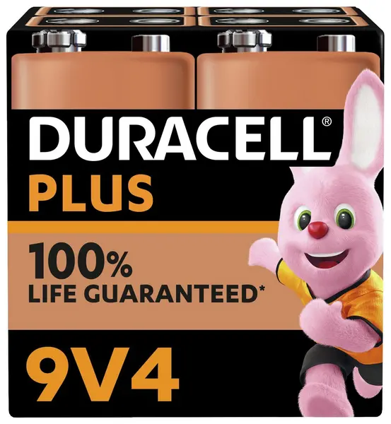 Image of Duracell Duracell Plus 9V Alkaline Batteries - Pack of 4