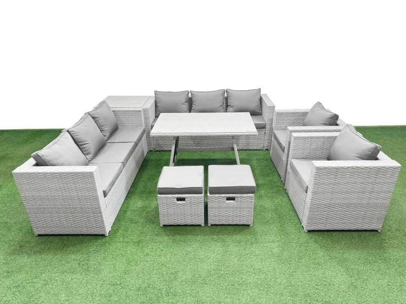 Image of Fimous 10 Seater Garden Furniture Set with 2 Small Stools Side Table in Light Grey Light Grey Unisex