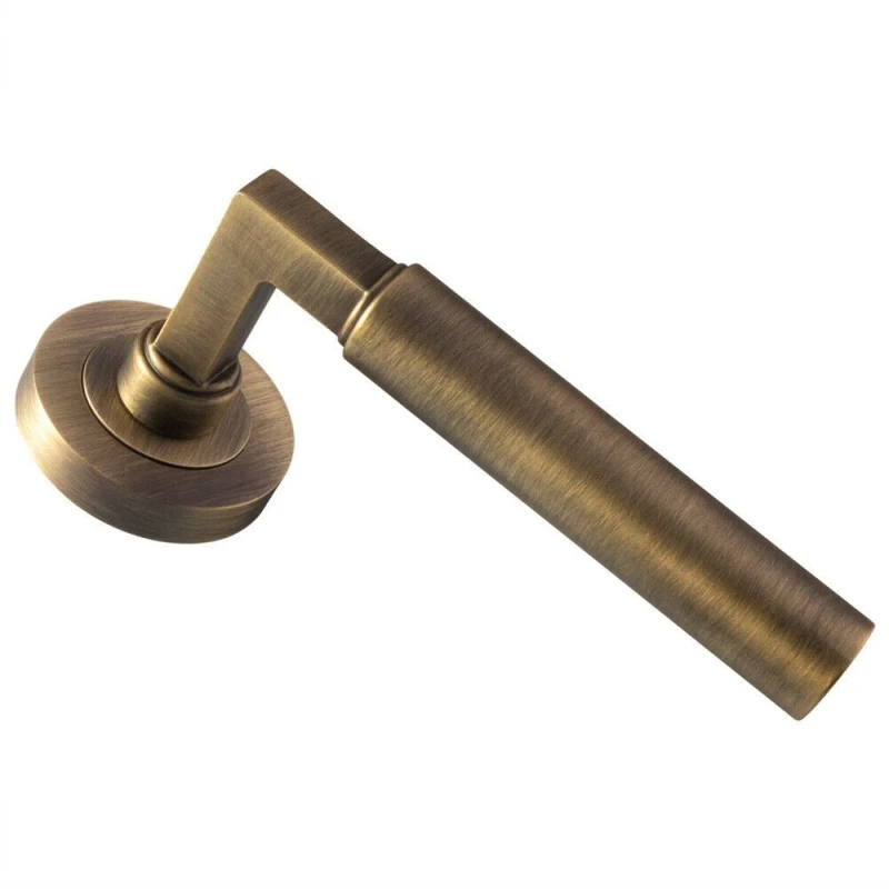 Image of Loops PAIR Straight Round Bar Handle on Round Rose Concealed Fix Antique Brass Metallics