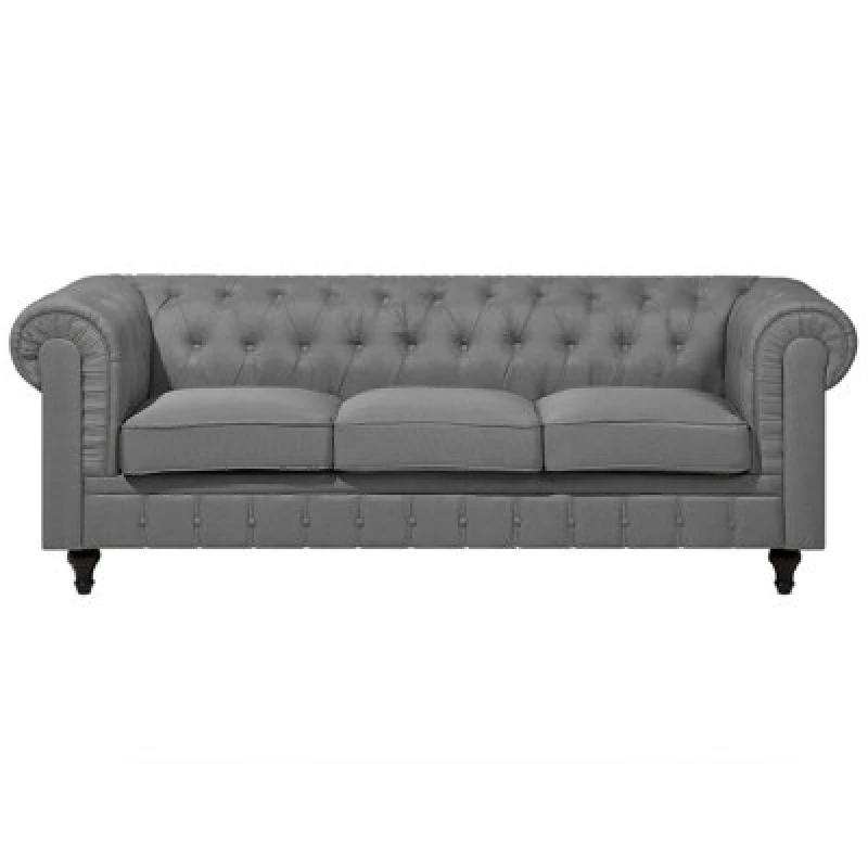 Image of Beliani 3 Seater Fabric Sofa Grey Chesterfield Big, Grey 102869