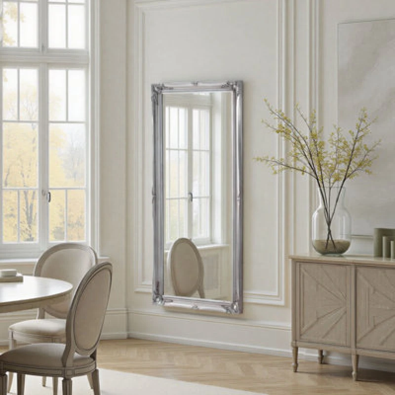 Image of Yearn Mirrors Yearn Mirrors French Style Carved Full Length Mirror Silver 166x75cm Silver One Size Unisex 0756406342731