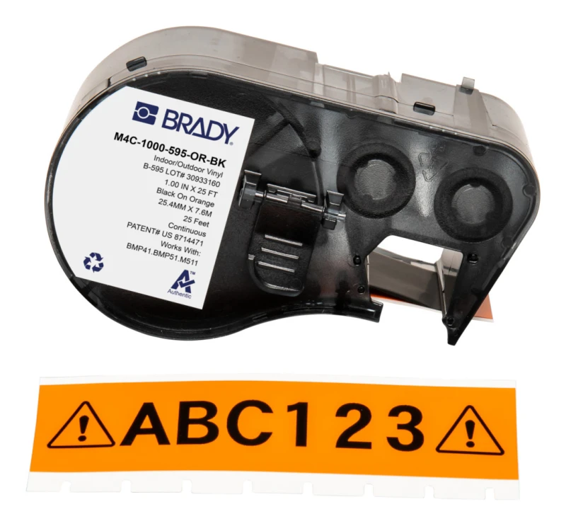 Image of Brady M4C-1000-595-OR-BK printer label Black. Orange Self-adhesive pri