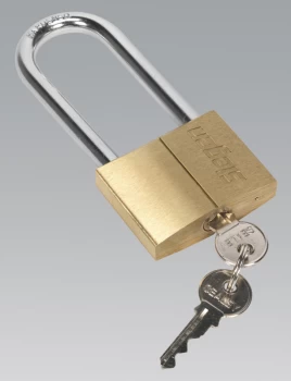 image of Sealey S0991 Brass Body Padlock with Brass Cylinder Long Shackle 60mm