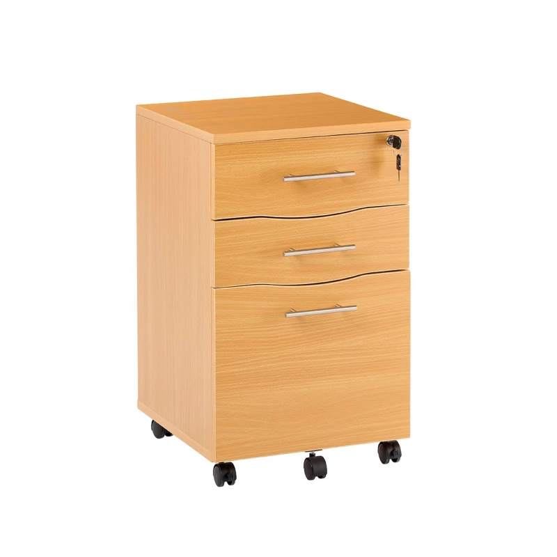 Image of Moderna Beech Filing Cabinet, 3 Drawers, 1 Lockable Drawer, Short Office Cupboard in Brown Brown Unisex