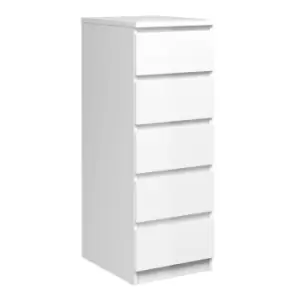 image of Naia Narrow Chest Of 5 Drawers In White High Gloss