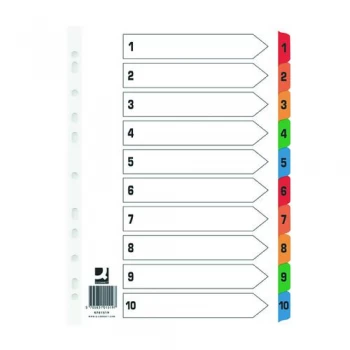 image of Q Connect Index 1-10 Board Reinforced Multi Pack of 25 KF01519Q