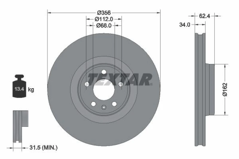 Image of Brake disc TEXTAR 92293505