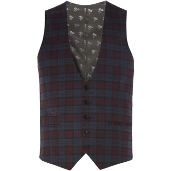 Image of Label Lab Haynes Grid Check Suit Waistcoat - Blue