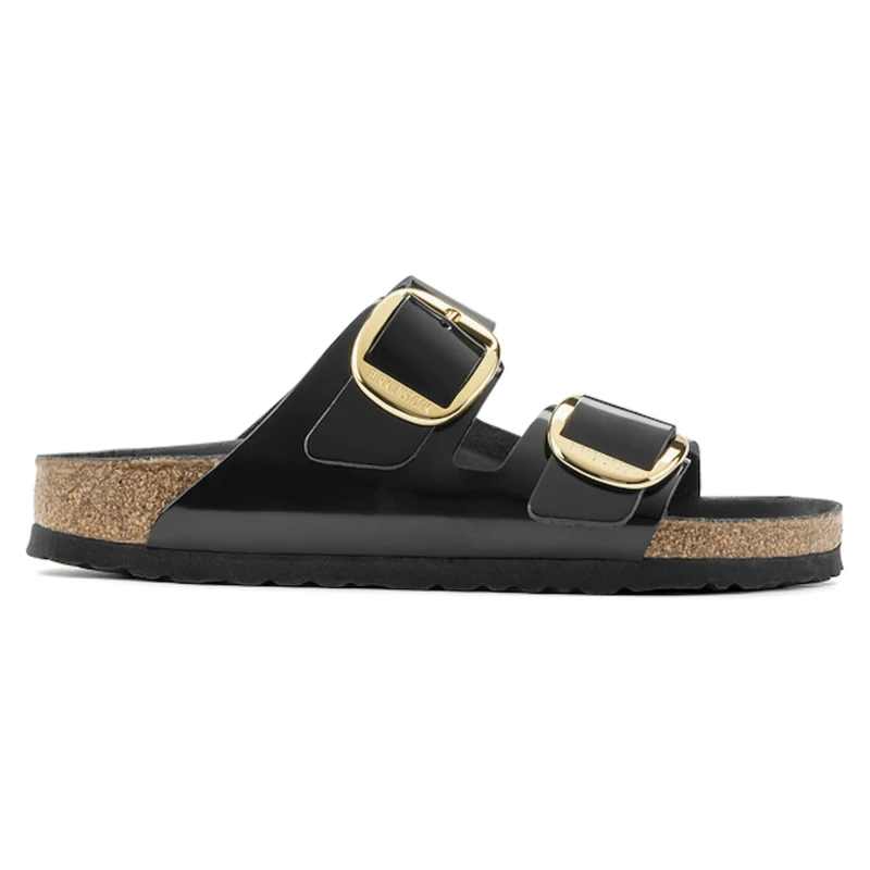 Image of Birkenstock Womens mules Birkenstock Arizona Big Buckle Natural Leather Patent Noir Female 40