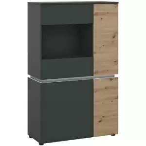 Luci 4 door low display cabinet (including LED lighting) in Platinum and Oak - Artisan Oak /Cosmos Grey