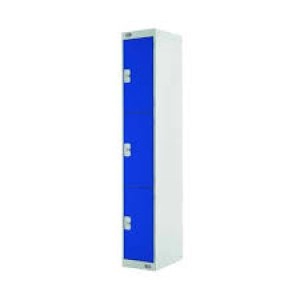 image of Three Compartment Locker D300mm Blue Door Dimensions H1800 x D300 x