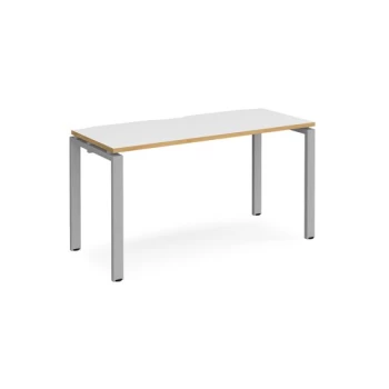 Image of Bench Desk Single Person Rectangular Desk 1400mm White/Oak Tops With Silver Frames 600mm Depth Adapt