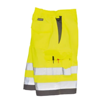 Image of Portwest Mens Class 1 Hi Vis Poly Cotton Shorts Yellow / Grey 2XL