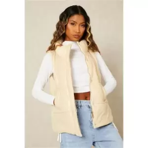 Image of I Saw It First Stone Quilted Funnel Neck Gilet With Front Pockets - Brown