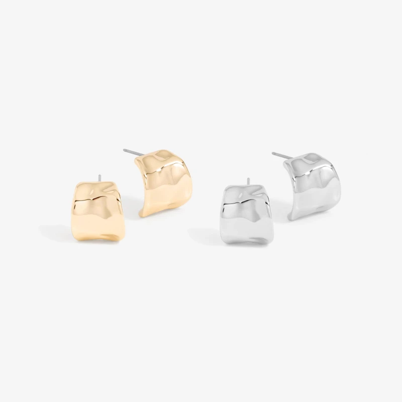 Image of Mood Two Tone Hammered Curve Stud Earrings - Pack Of 2 Multi