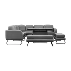 Image of Gallery Interiors Anika Garden Dining Set with Fire Pit Table in Slate