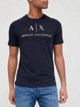 Image of Armani Exchange AX Script Logo T-Shirt Navy Size 2XL Men