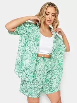 Image of Yours Co Ord Green Paisley Shirt, Green, Size 16, Women