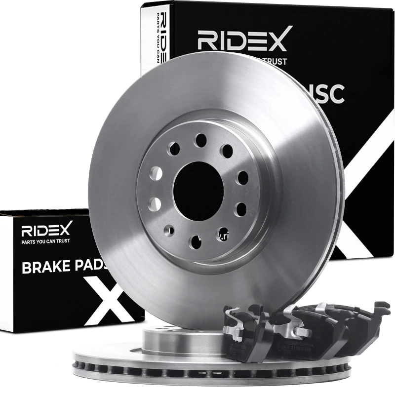 Image of RIDEX 3405B1531 Brake disc and pads set Front Axle, Brake Disc Type: internally vented, excl. wear warning contact Brake Set,disc brakes (3405)
