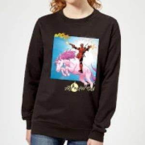 image of Marvel Deadpool Unicorn Battle Womens Sweatshirt - Black