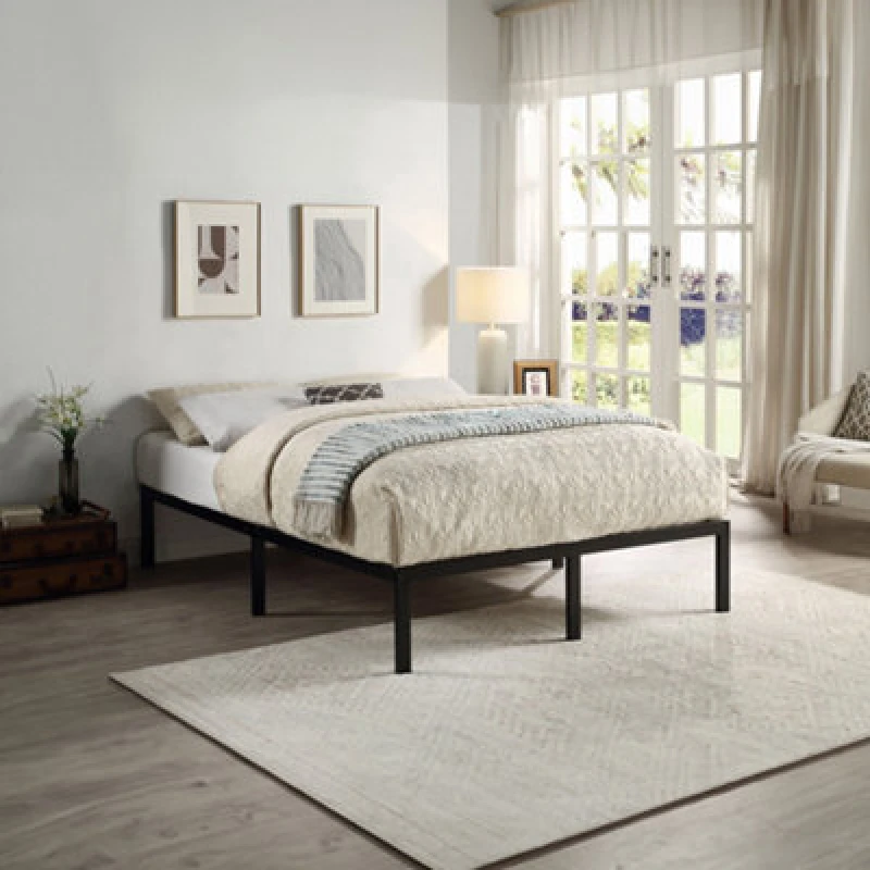 Image of SLUMBERWORX Hertford modern low platform Black metal bed frame - king size - Black 5055744825797