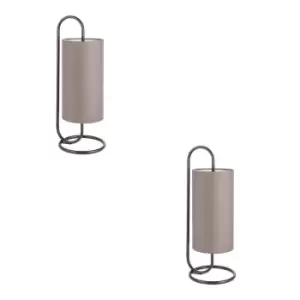 Image of 2 PACK Modern Matt Black Oval Table Lamp Desk Light & Grey Fabric Shade