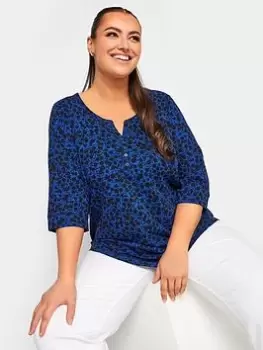 Image of Yours Pintuck Henley Aop Ditsy Blue Size 16, Women