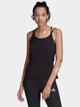 Image of adidas Studio Slim Strappy Back Tank Top, Black, Size L, Women