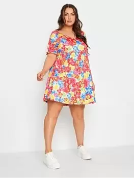 Image of Yours Smock Sweetheart Dress Bursting Floral Print - Red, White, Size 16, Women