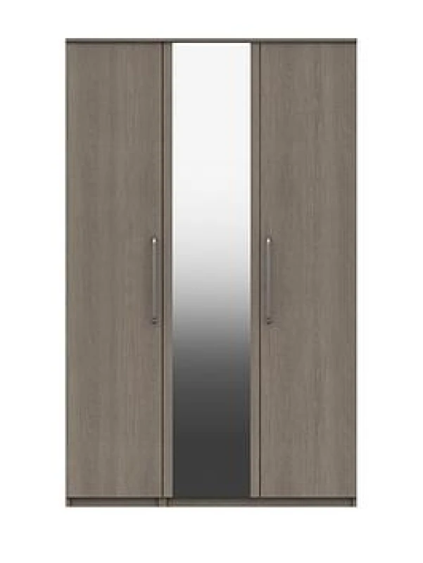 Image of One Call Reims 3 Door Wardrobe With Mirror Ready Assembled Beige Grey Oak, Brown MNBGOR3DRM