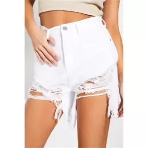 Image of I Saw It First White Extreme Distressed Denim Mom Shorts - White