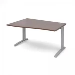 image of TR10 left hand wave desk 1400mm - silver frame and walnut top