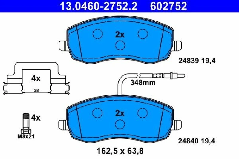 Image of ATE 13.0460-2752.2 Brake pad set incl. wear warning contact, with accessories, with brake caliper screws Brake Pad Set,disc brake (402)