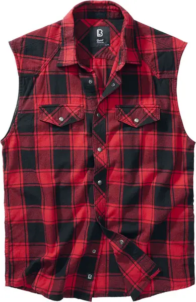 Image of Brandit Sleeveless Checked Shirt Short-sleeved Shirt red black