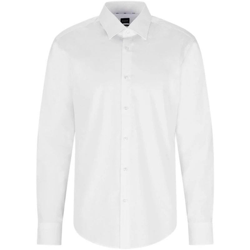 Image of Boss Mens H-JOE-Kent Shirt, Impeccable Tailoring White 100 male 15 inch