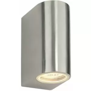 image of Loops - IP44 Outdoor Up & Down Wall Light Brushed Aluminium Twin GU10 Modern Accent Lamp