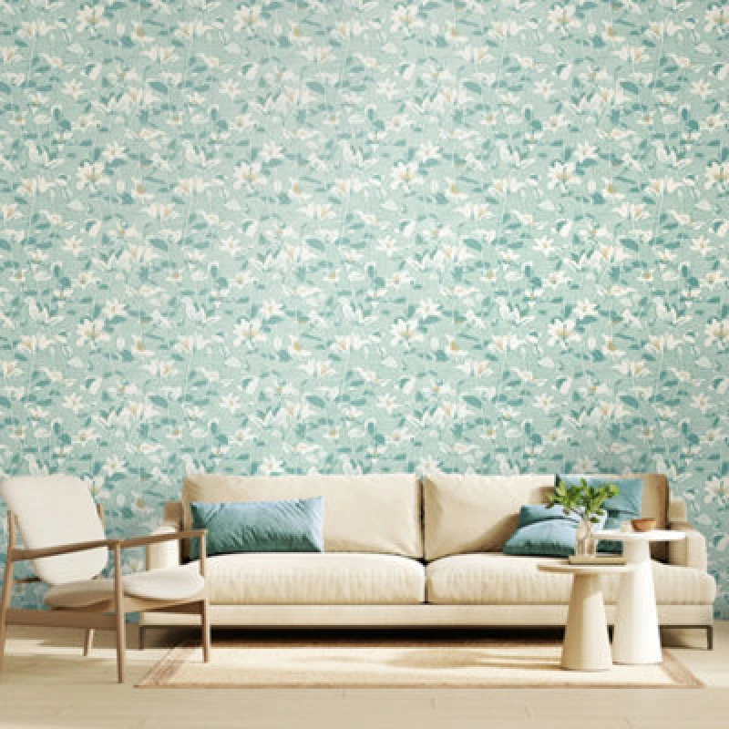 Image of Hoopla Walls Lino Leaves - Duck Egg 10M Wallpaper