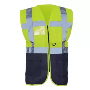 Image of Yoko Hi-Vis Premium Executive/Manager Waistcoat / Jacket (3XL) (Hi Vis Yellow/Navy)