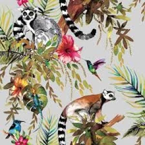 image of Holden Lemur Silver and Multicolour Wallpaper