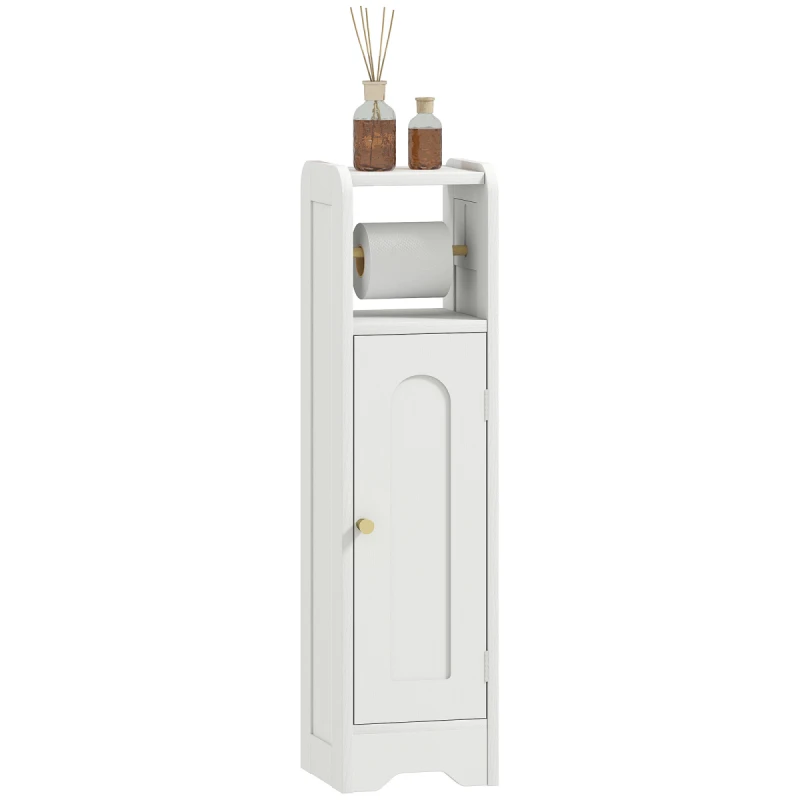 Image of HOMCOM HOMCOM Toilet Roll Holder Slim Bathroom Cabinet with Adjustable Shelf White White One Size Unisex 5063603478756