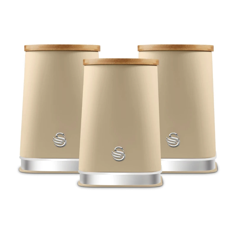 Image of Swan Set of 3 Nordic Tea Coffee Sugar Canisters oatmeal ONE SIZE