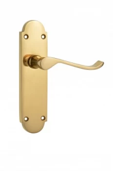 image of Wickes Prague Victorian Shaped Latch Door Handle - Polished Brass 1 Pair